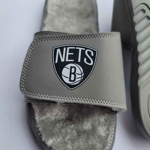 New Men's NBA Brooklyn Nets Slides Size 10 With Premium Fur Soles Made By iSlide - Picture 5 of 6